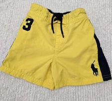 ✨️ Ralph Lauren Polo Yellow Big Pony #3 Logo Trunks Swim Shorts Toddler 18M Boys