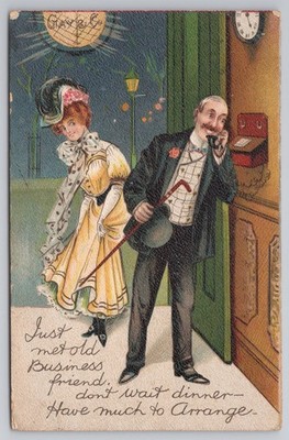 Comic Postkarte - Geschäftsfreund Ausrede - Geheimes Datum