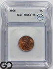 1906 Indian Head Cent Penny, Red Brown, ICG MS 64 RB, ** Nice Woodgrain Tone
