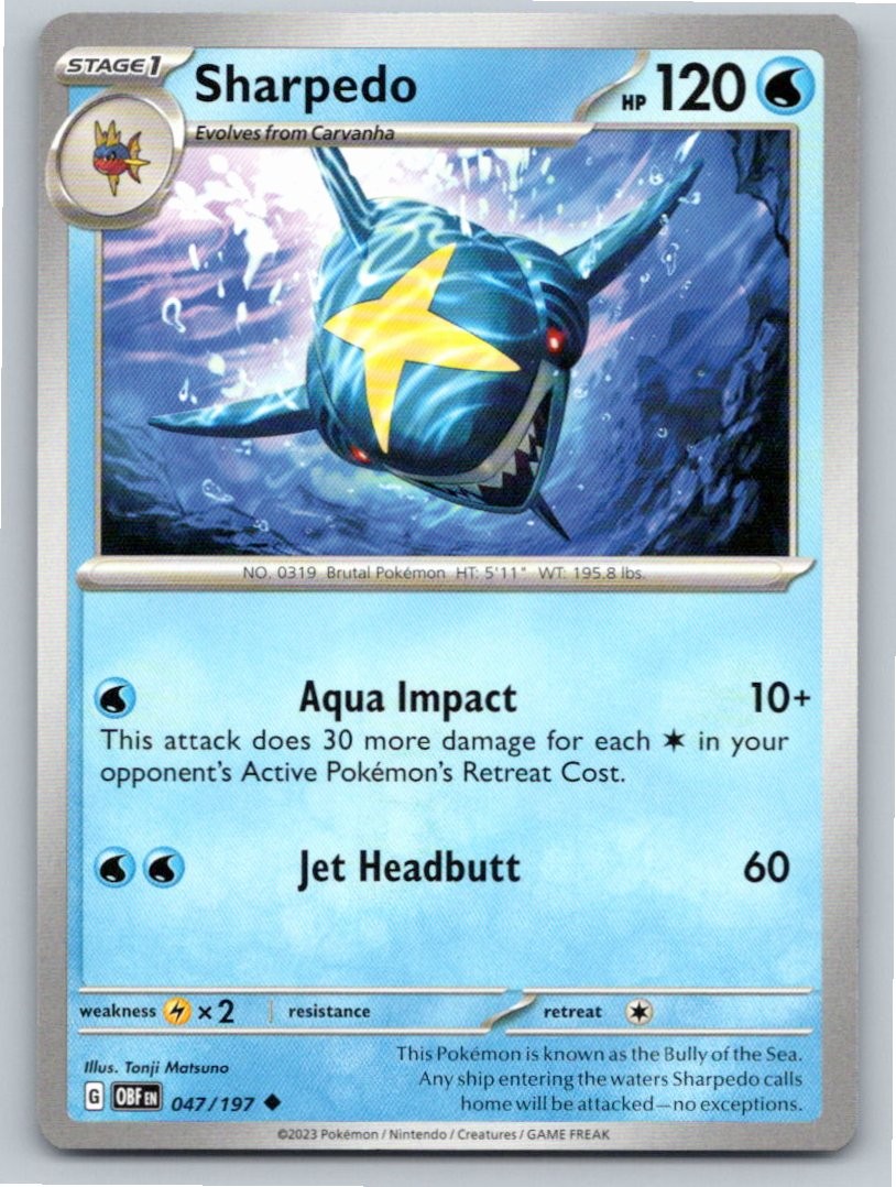 2023 POKEMON SHARPEDO OBSIDIAN FLAMES 047/197 UNCOMMON NM A36596 FREE S&H