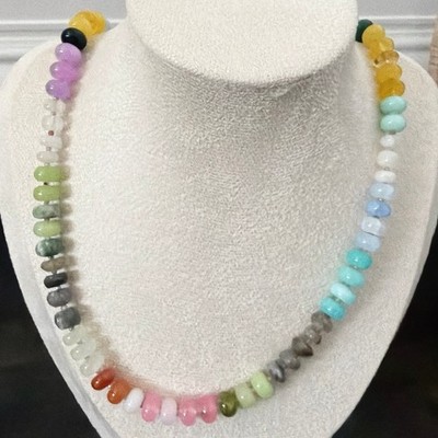 Second Bloom Studio Artisan Made Multi Gemstone Necklace 19'' Gold Twist Clasp