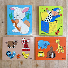 4 VTG PLAYSKOOL Sifo Wooden Puzzles 2-6 Years Farm Circus Animals Jack in Box