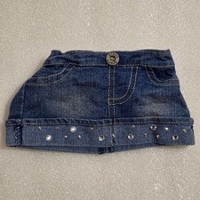 Build-a-Bear Blue Denim Skirt Diamond Sequin Studs w/ Tail Hole Elastic Waist