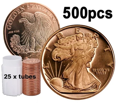 500 x 1oz GSM Walking Liberty Copper Rounds Ounce Wholesale Bulk Lot Bullion NEW - Image 1 of 4