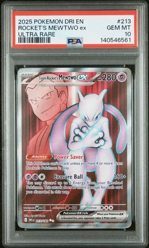 2025 POKEMON DRI EN-DESTINED RIVALS TEAM ROCKET'S MEWTWO EX 213/182 UR PSA 10