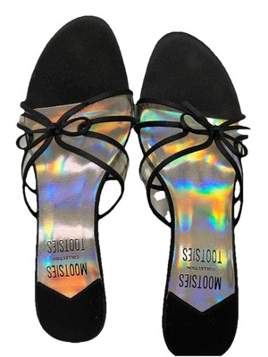 Mootsies Tootsies Heels Slide On Black Satin/bow Kitten Heel Sz 6  Boxed