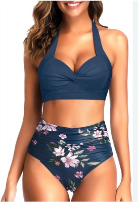 Cupshe | Womens SZ M |  Two Piece Retro Halter Ruched High Waist | NWT