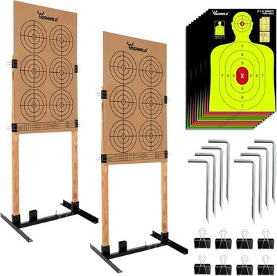 Rust-Proof Adjustable Target Stand Base with Fluorescent Paper Targets - 2 Pack