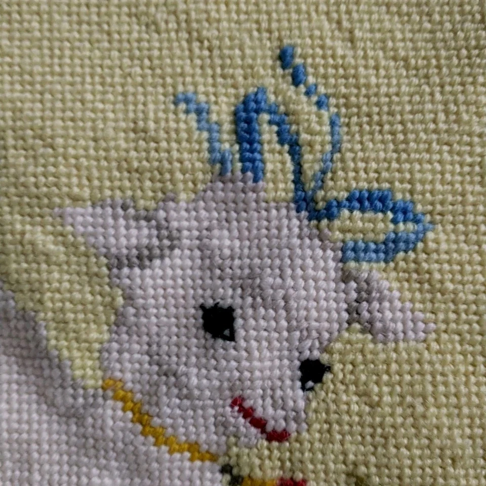 Needlepoint Petit Point Completed Sheep For Framing Or Accent Pillow Square 14" - Image 3 of 4