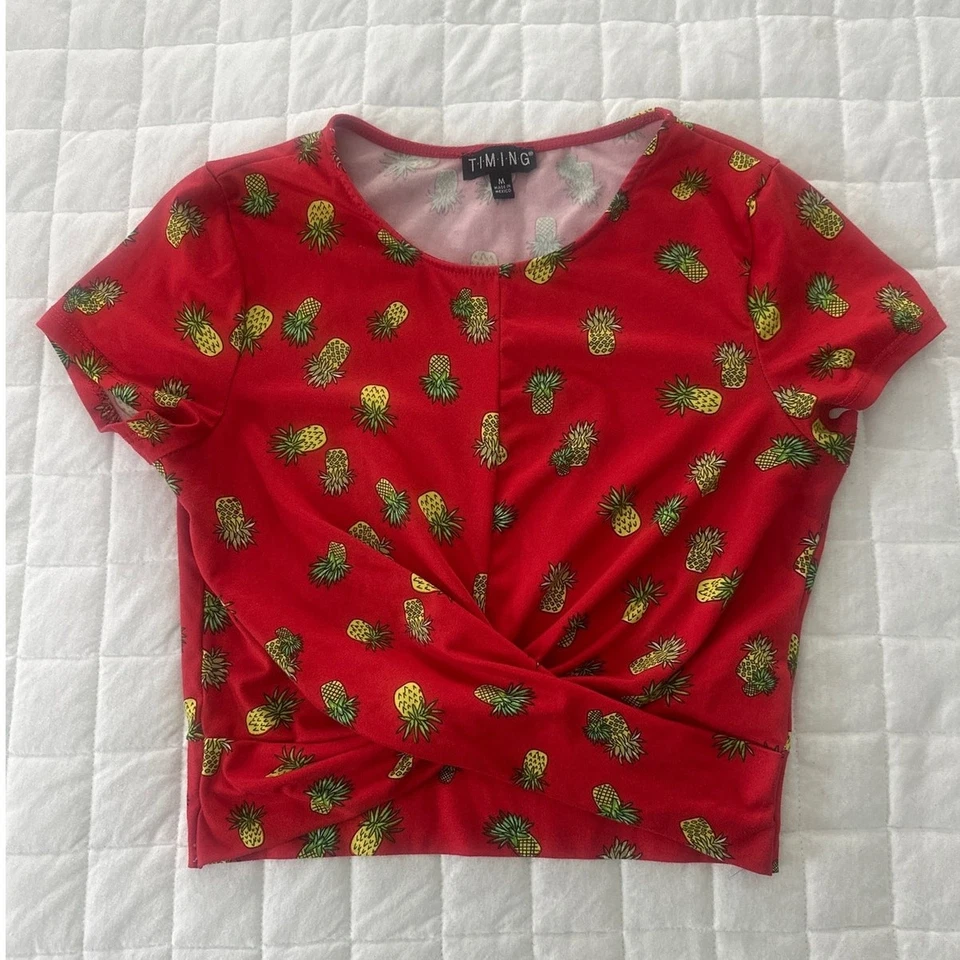 Coquete grunge vintage Y2K TIMING feminina média vermelha cropped todo abacaxi - Imagem 2 de 4