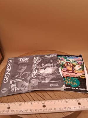 Sega Genesis Lot of 3 Manuals, Toy Story, Aladdin, Taz Mania