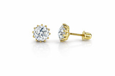 14k Solid Yellow Gold 6mm Round Birthstone Screw Back Earrings for Women