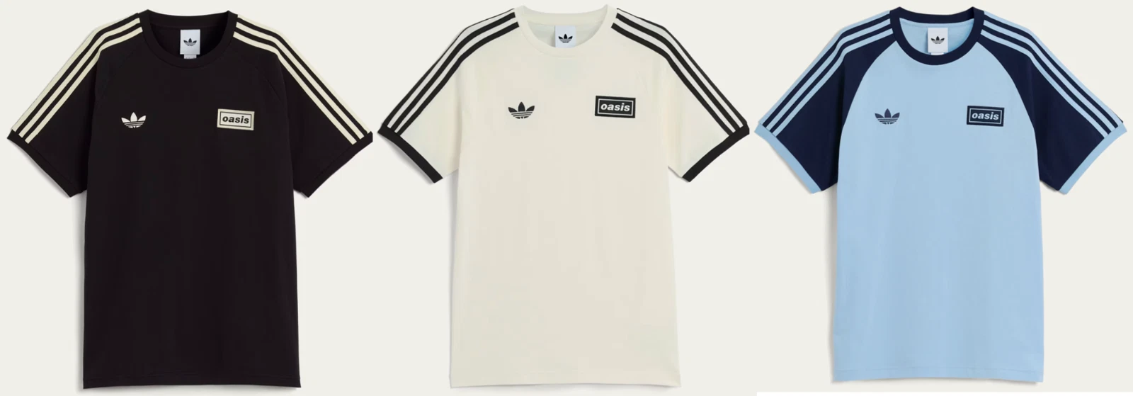 Adidas Oasis Tour 3-Stripes T-Shirt Cream White / Black Blue - XS SMALL M L XL