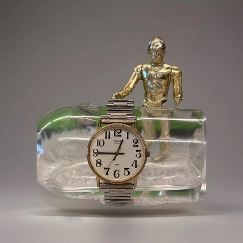 Timex Easy Reader Quartz Watch Gold Tone White Dial Working vintage 1980s