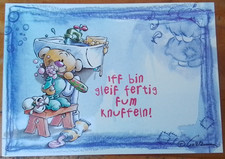 Diddl Postkarte mit Spruch &bdquo;Ich bin tief-fertig zum Knuffeln!&ldquo;, neu & unbenutzt