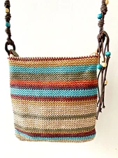 Sun "N" Sand Woven Straw Tassel Beads Crossbody Purse Bag Boho Multicolor Stripe