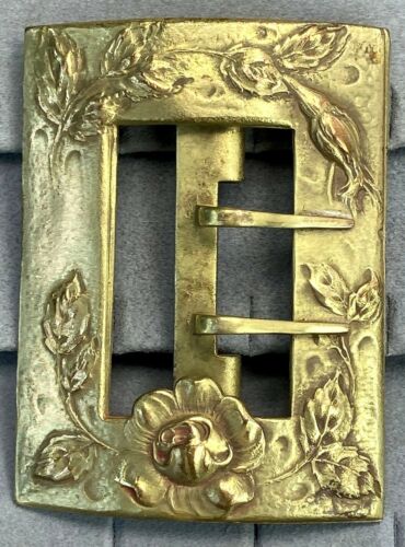 Antique Victorian Sash Buckle Brass Flowers Repous