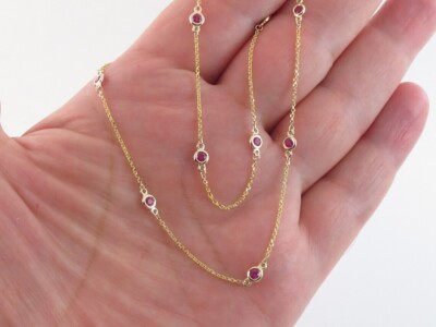 2.00 Ct Round Lab Created Ruby Women's Station Necklace 14K Yellow Gold ...