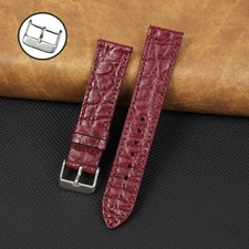 Burgundy Flat Crocodile Leather Watch Band Real Crocodile Watch Strap Classic