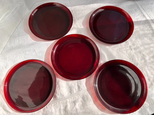 Plates in RUBY Red Glass Designed by Josef Frank SET OF 5