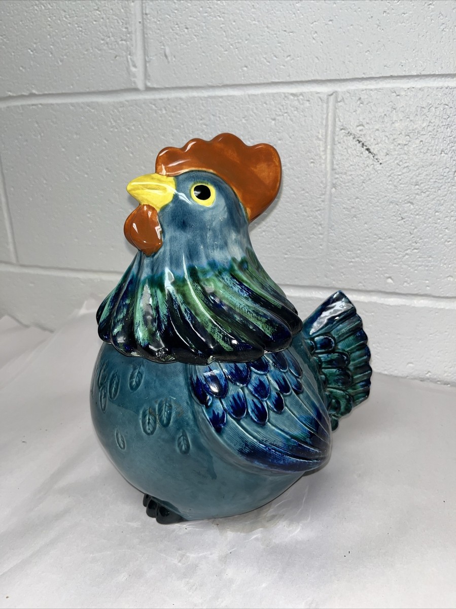 Rare Metlox Pottery Poppy Trail California Rooster Cookie Jar BLUE