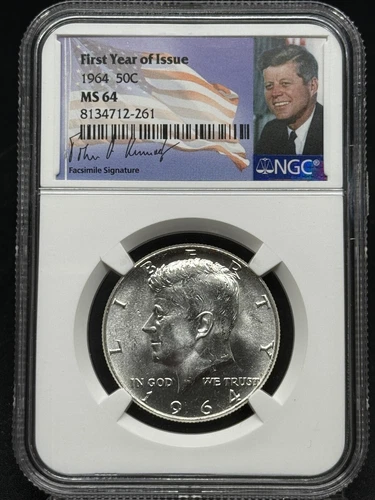 1964 KENNEDY HALF DOLLAR NGC MS 64 FIRST YEAR ISSUE JFK SIGNATURE