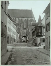 Allemagne, Rothenburg ob der Tauber, Kingengasse und Westchor  Vintage print. 