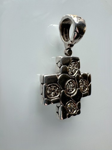Jai by John Hardy Sterling Silver 18k Gold Kali Diamond Cross Pendant 1.4" Long - Picture 2 of 8