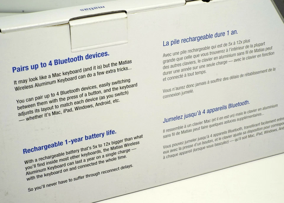 Matias Wireless (bluetooth) Aluminum White Keyboard  for Mac or Windows - Image 4 of 4