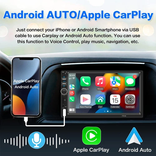 Double Din Apple Carplay Android Auto Car Stereo Radio Bluetooth 7" Touch Screen - Picture 3 of 11