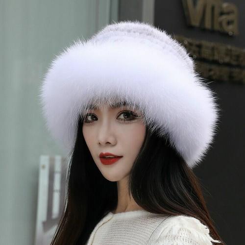 Real Mink Fur Hat Knitted Cap Stretch 