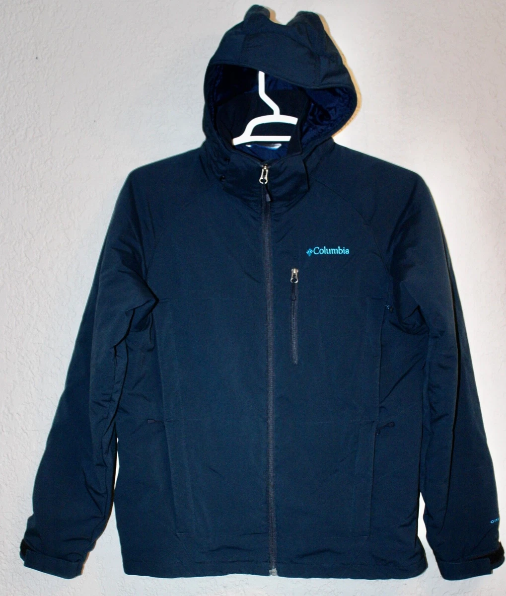 Columbia Omni-Shield Mens M Navy Blue All Weather Jacket Removable Hoodie  VGC