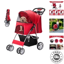 All-Weather Pet Stroller for Small Dogs & Cats - Foldable with Storage & Cups