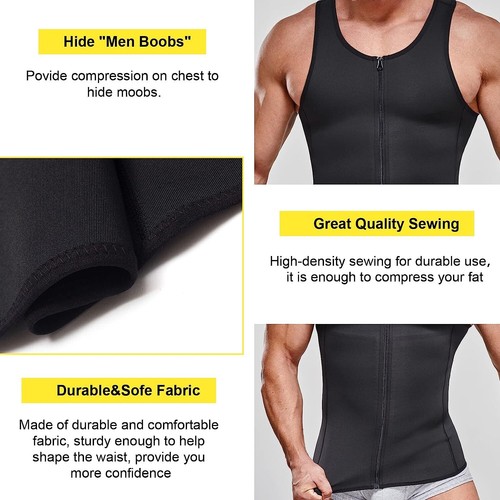 Men Sauna Suit Sweat Vest Body Shaper Waist Trainer Compression Shirt Tank Top - Picture 4 of 21