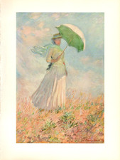 1960 Vintage CLAUDE MONET "LADY WITH A PARASOL" COLOR offset Lithograph Print
