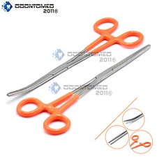 Hemostat 8'' Straight Curved PVC Orange Dipped Locking Clmaps Serrated Stainless