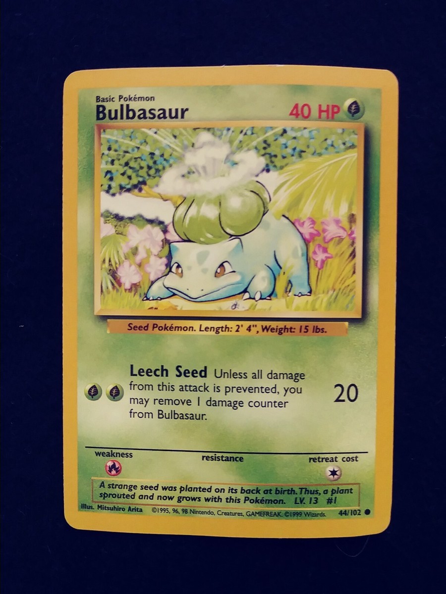 ベースボールーこの完璧なるもの Bulbasaur #44/102 - Pokemon Card - 1995, 96, 98 Base Set