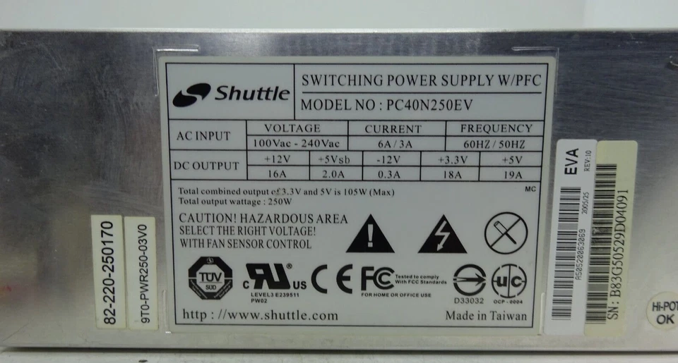 SHUTTLE MODEL: PC40N250EV  20 Pin  Netzteil 250W  #NT3664 - Bild 3 von 4