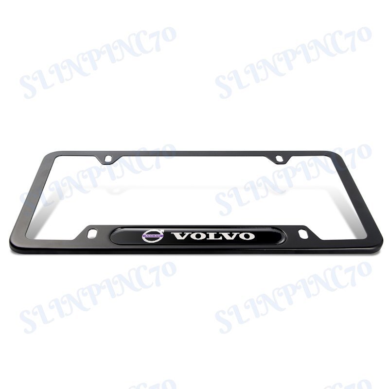 1x VOLVO License Plate Frame - Black & Silver Stainless Steel, Fits Front Or Rear, Brand New