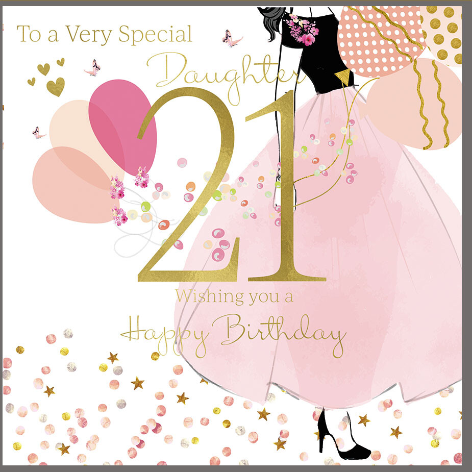LARGE Happy 21st Birthday Greeting Card Daughter Pink Dress - Rush Design