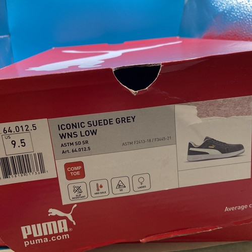 Puma Safety Women's 9.5 Icon Suede Low Grey/White SD Composite Toe Shoes-640125 - Picture 2 of 12