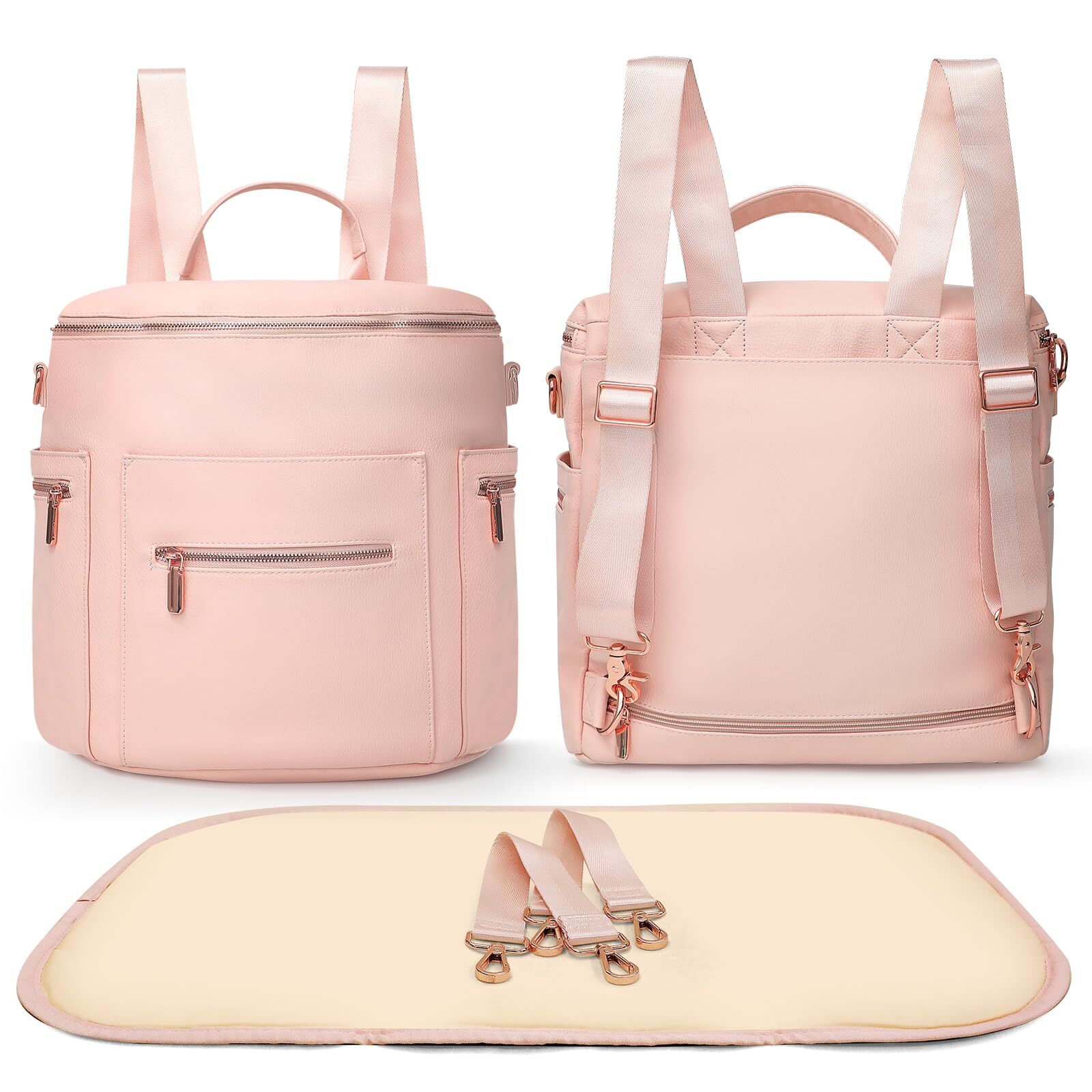 Diaper Bag Backpack Baby Diaper Bag, Large Leather Diaper Backpack with 16 Po...-image
