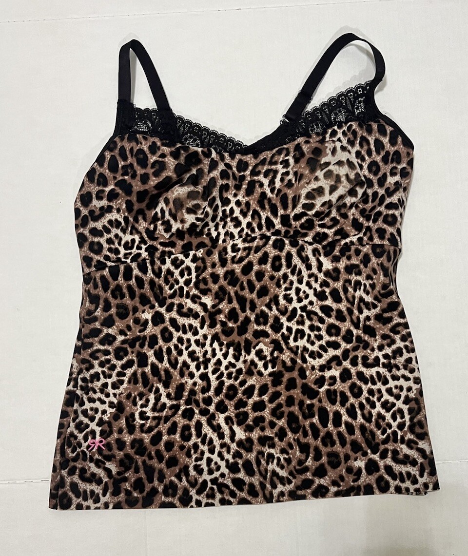 Ruby Ribbon Womens 38 C Lace Trim Leopard Y2K Babydoll Top Mobwife Style
