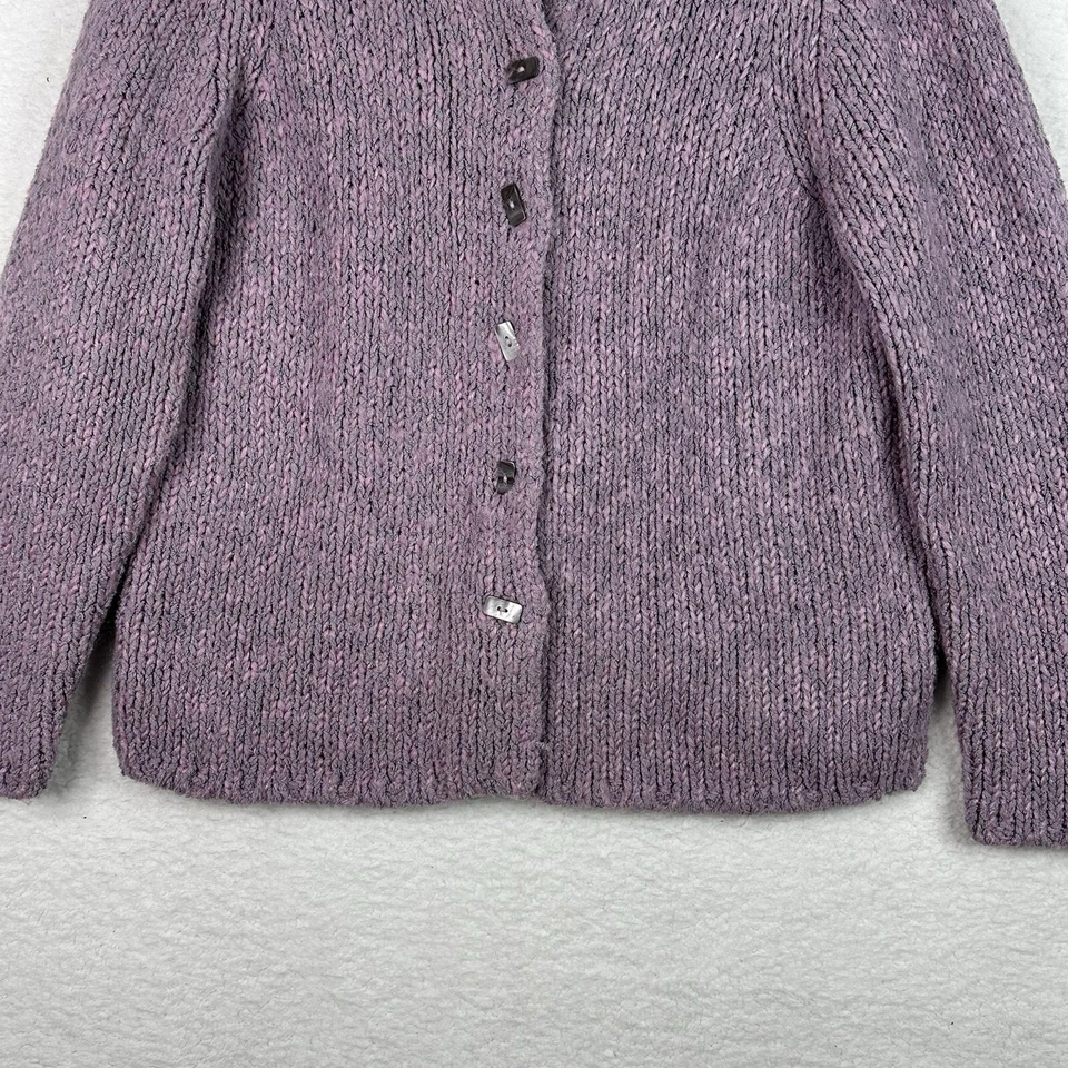 复古 Sigrid Olsen SO 蓝色开衫毛衣女式 L 紫色马海毛混纺厚重 — 第 4/4 张图片
