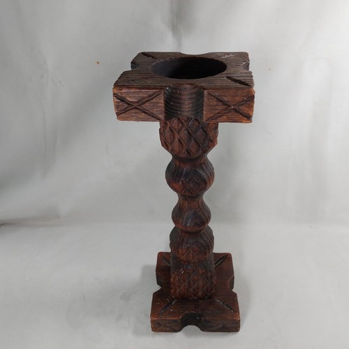 Brutalist Candle Holder Primative Wooden Wood Vintage Candlestick 42cm Pillar - Picture 2 of 12