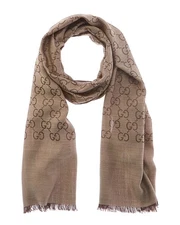 Gucci Logo Small Jacquard Wool & Silk-Blend Scarf Women's Brown
