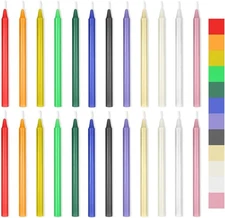 24pcs6.5inch Small Colored Candles,Chime,Spell,Unscented Traditional Shabbos, Ca