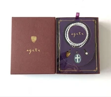 Agete Pearl & Silver Chain Necklace Set with Box Used 40cm/45cm