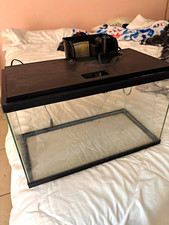 10 Gal Glass Aquarium Kit Rectangle Tank w/ Black Hood LED Light Filter 20in