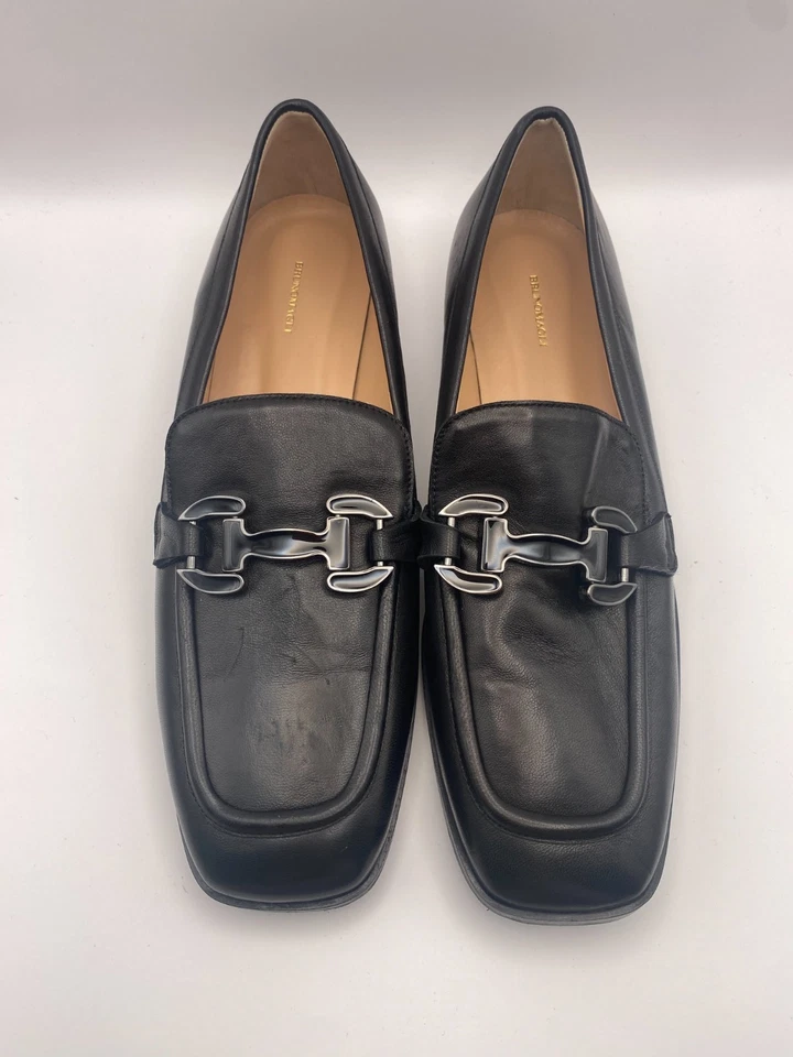 Mocasín plano Bruno Magli para mujer Natalie de cuero negro punta cuadrada talla 11 Foto 2 de 4